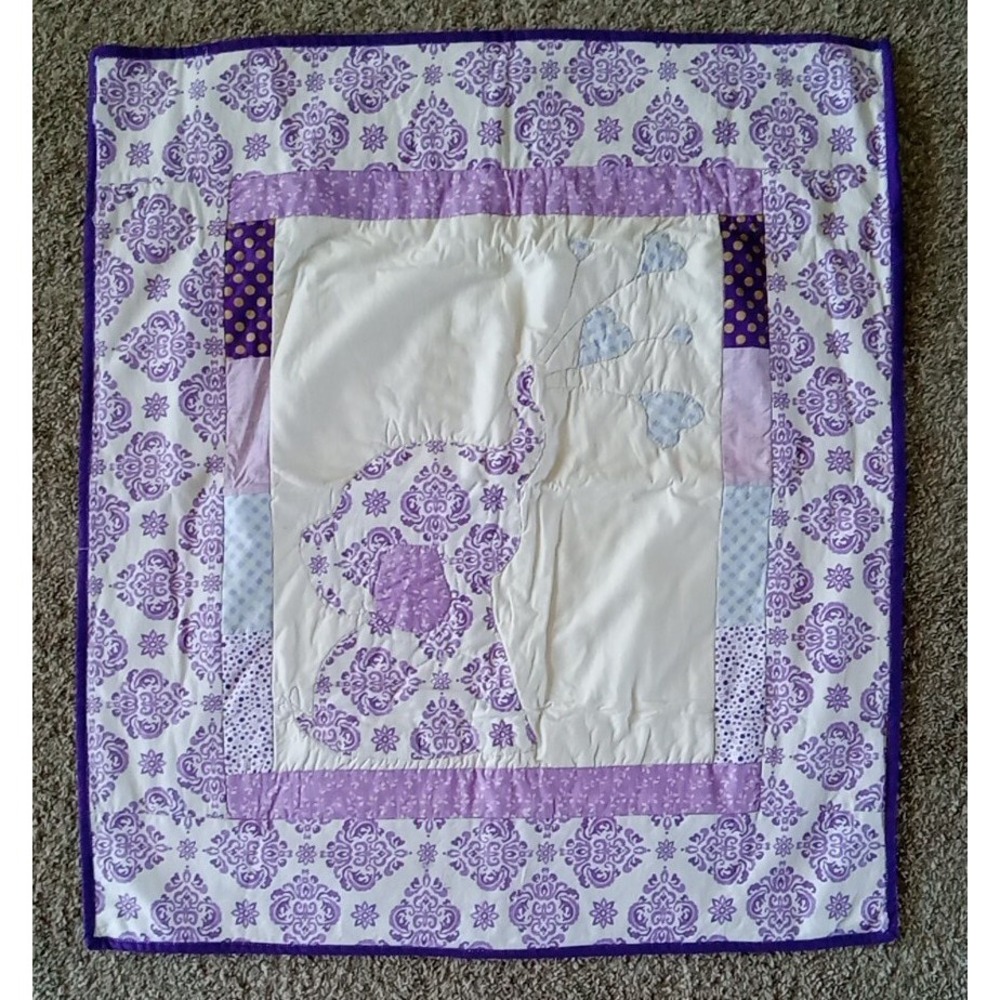 Baby Quilt Or Wall Hanging Purple Patchwork Elephant W/Balloons 29x32 Handmade